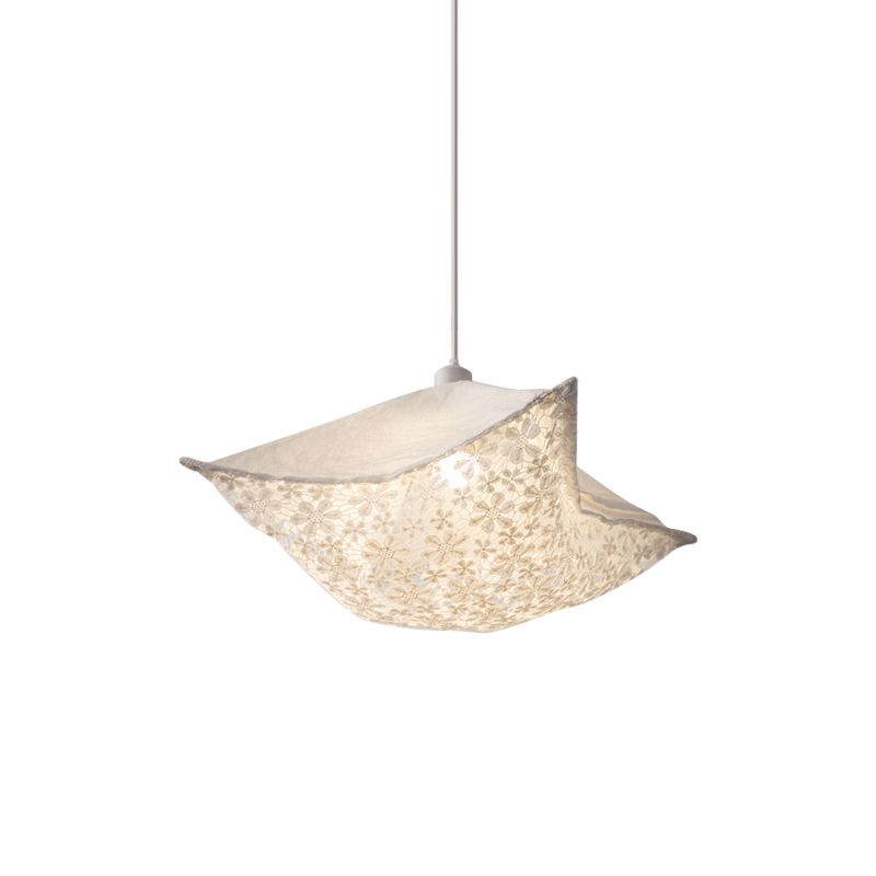 Modern Style Cushion Hanging Lamp Patterned Fabric 1 Bulb Living Room Pendant Ceiling Light in Light-Purple/White/Green