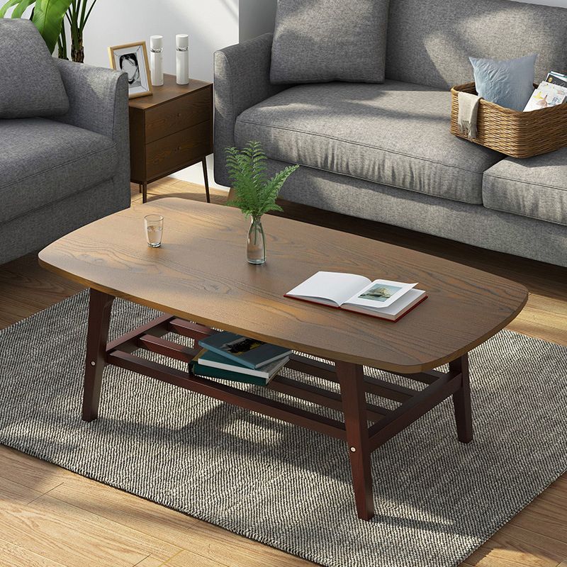 4 Legs Rectangular Coffee Table with Storage Rack Made of Wood