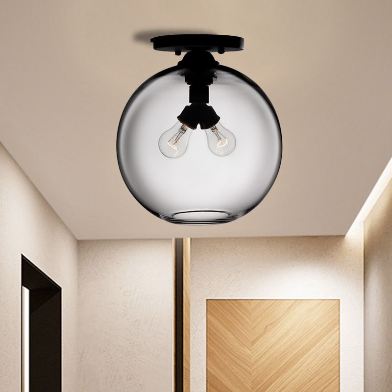 Globe Shade Semi Flush Dining Room Red/Brown/Blue Glass Industrial Style 1/2 Light Black Ceiling Lighting