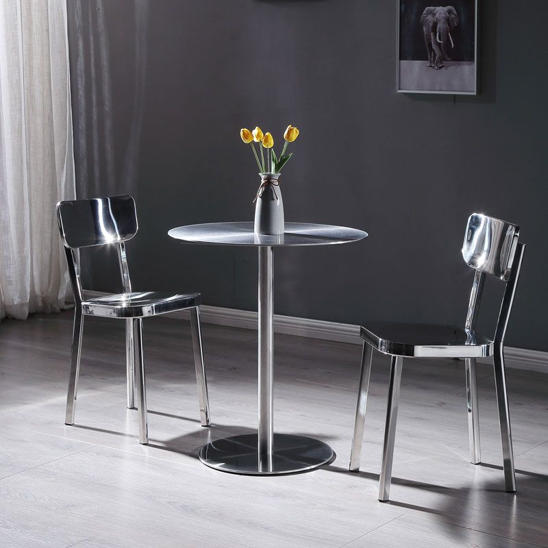Pedestal Round Silver Coffee Table for Living Room Stainless Steel Cocktail Table