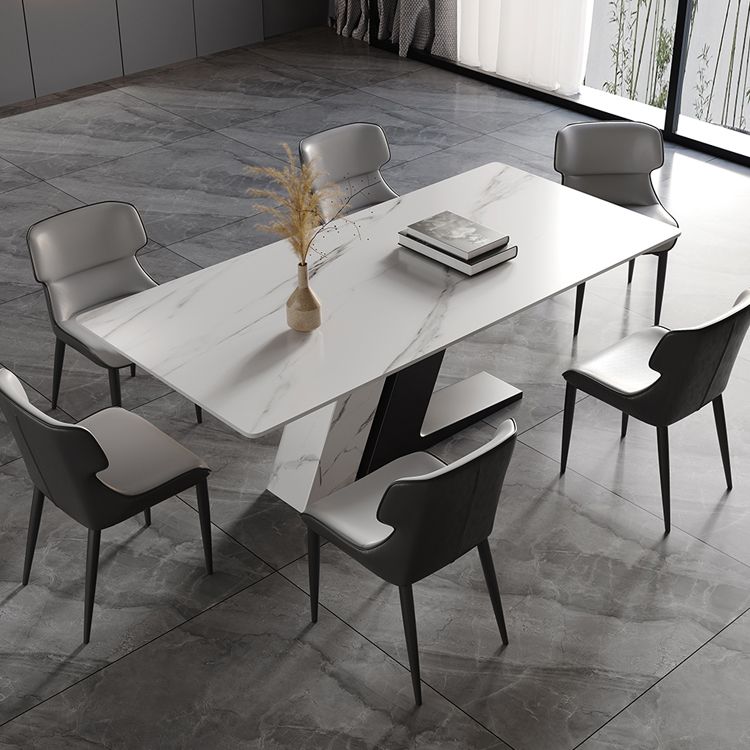 Sintered Stone Top Luxury White Table Rectangle Dining Table with Double Pedestal
