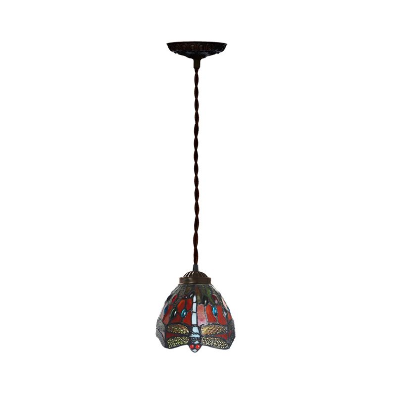 1-bulb eetkamer hanglight kit tiffany rode libel patroon hanglamp met koepel gekleurd glazen schaduw