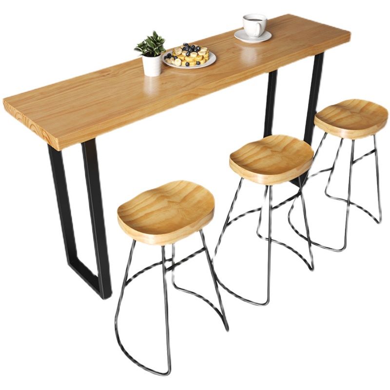 Modern 1/4/7 Pieces Bar Table Set Rectangle Wood Counter Table with Stools for Cafe