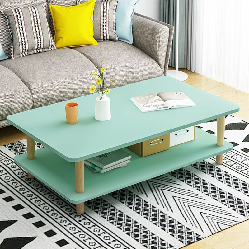4 Legs Wooden Coffee Table Rectangle Cocktail Table with Storage