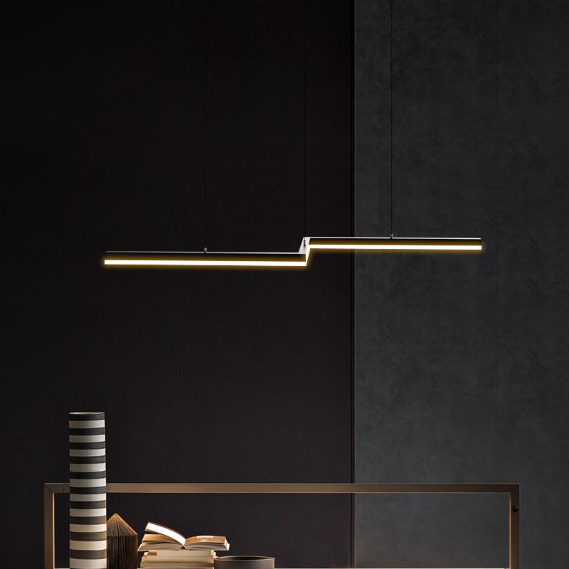 Linear Shape Island Light Modern Style Metal 1-Light Island Lighting in Black