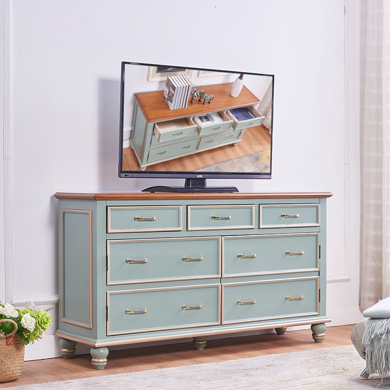 Mid-century Modern Wooden Chest in Blue Rectangle Accent Chest with Drawers