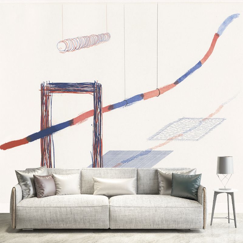 Minimalistic Swing Drawing Mural Decal Orange-Blue Washable Wall Art for Corridor