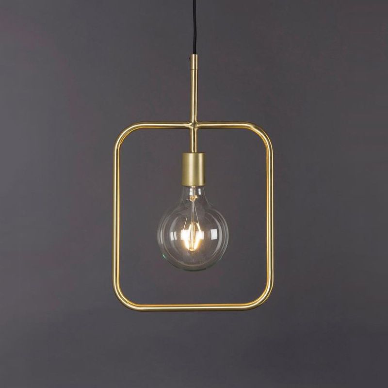 Exposed Bulb Pendant Light Fixture Contemporary Metal 1 Light Gold Square Skeleton Hanging Ceiling Light