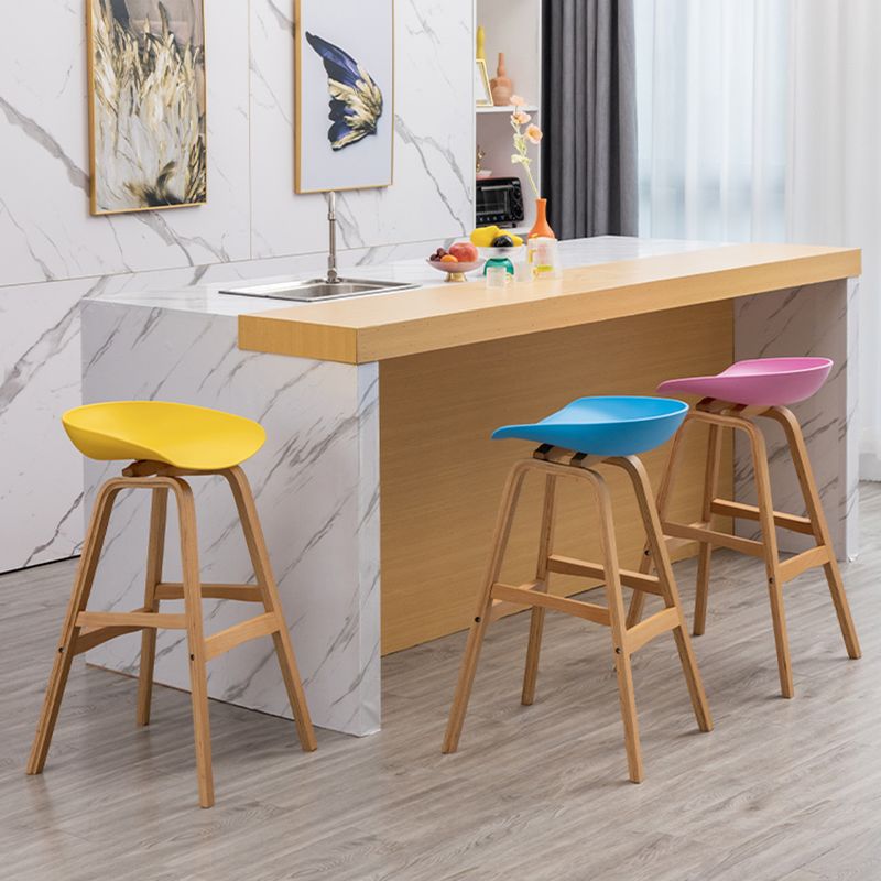 Modern Plastic Low Back Counter & Bar Stool with Solid Wood Base