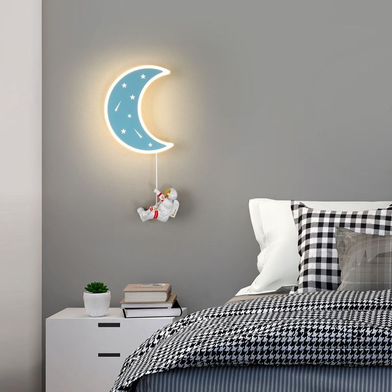 Cartoon LED Wall Light Astronaut and Moon Shaped Sconce Light for Kids Room