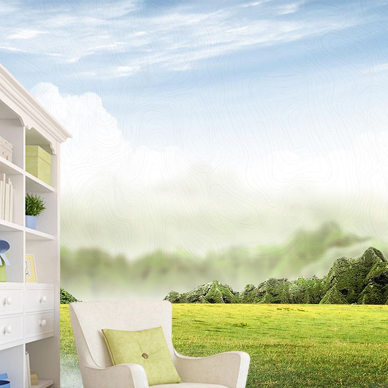 Picturesque Meadow Wall Covering Mural for Bedroom, Green, Customized Size Available