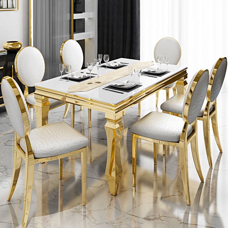 Metal Traditional Luxury Rectangle Indoor Table Glass Top Table with 4 Legs