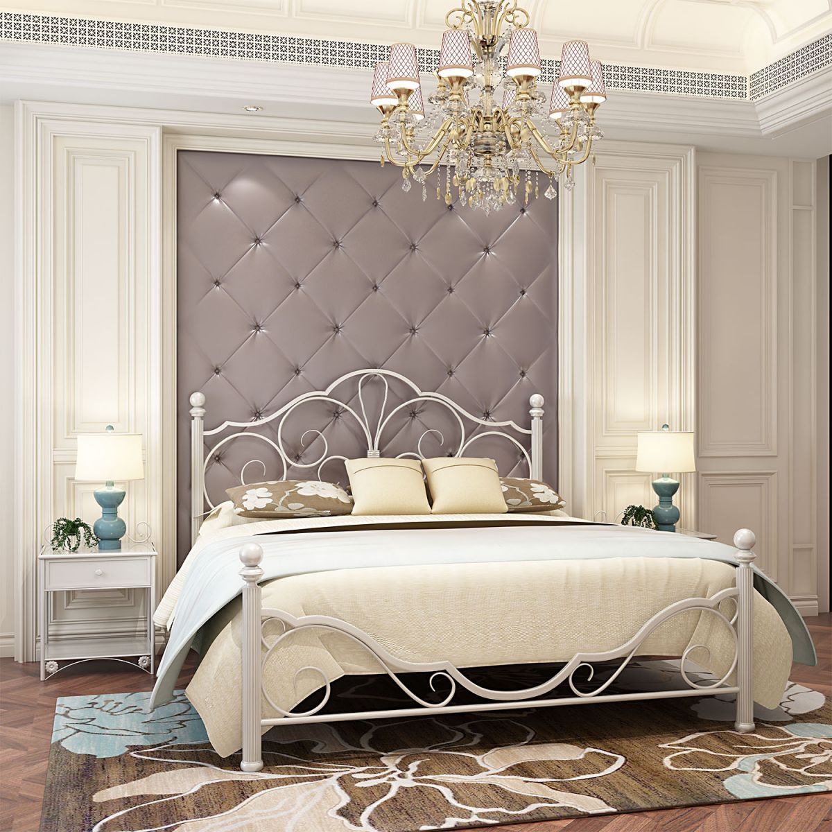 Industrial Metal Bed with Headboard Standard Profile Open-Frame Bed