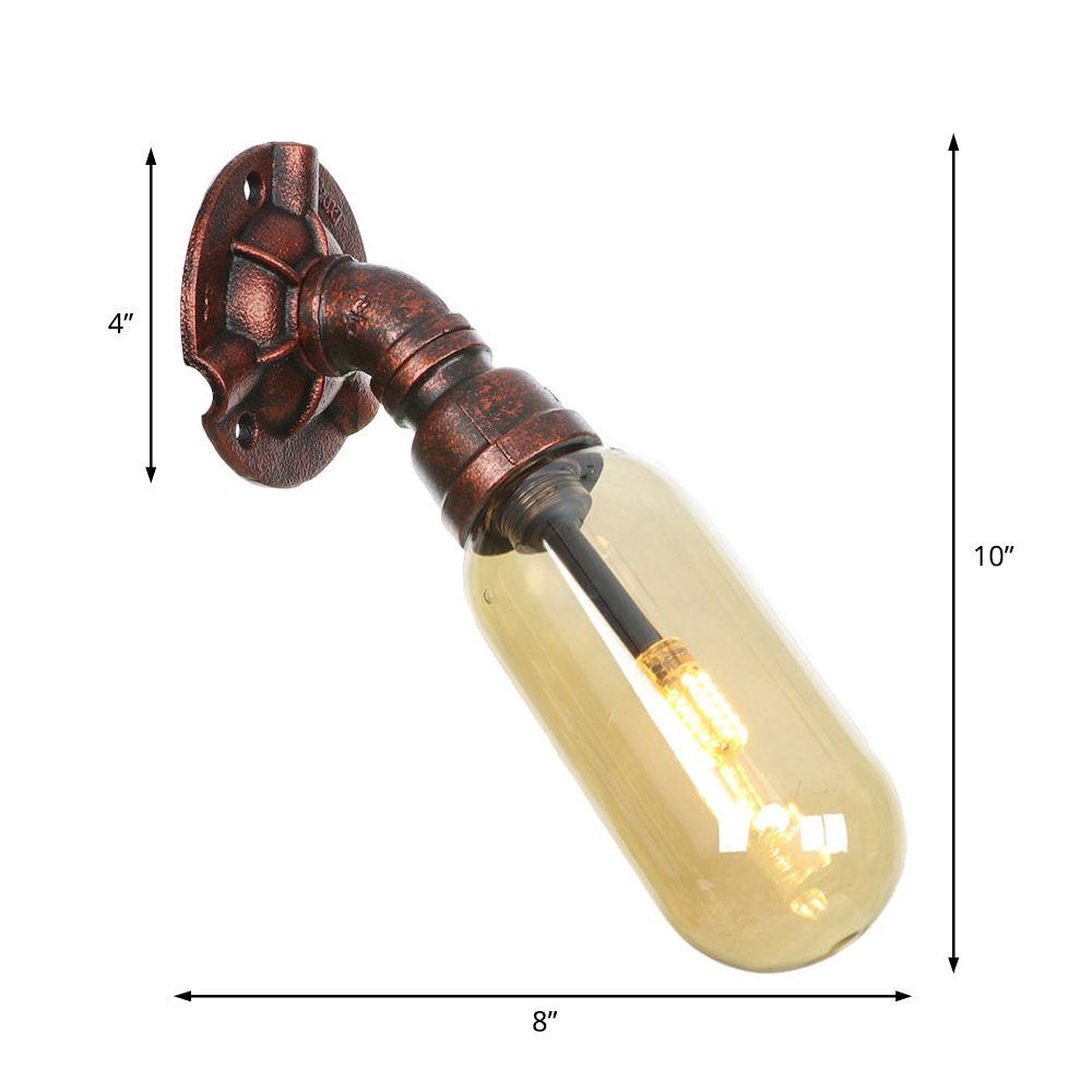 Weathered Copper 1 Bulb Sconce Lamp Vintage Amber Glass Capsule LED Wall Mount Light Fixture