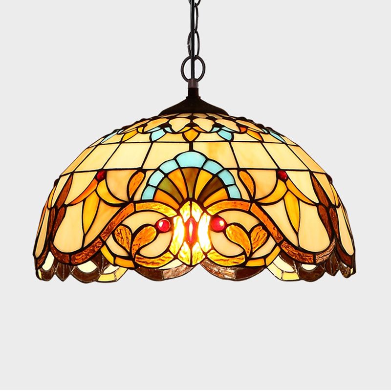 Baroque Art Glass Hanging Lamp Kit Bowl Shade Ceiling Pendant Light for Hallway