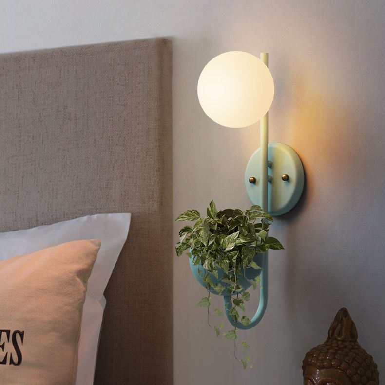Nordic Refreshing Style Plant Wall Lamp 1 Light Ball Shade Sconce Light for Living Room