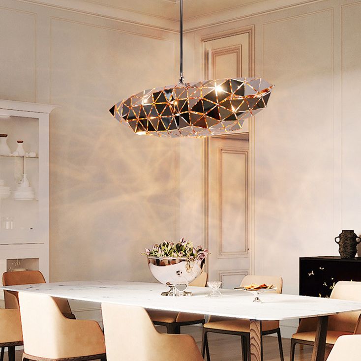 Chrome Laser-Cut Pendant Lamp Decorative Postmodern Stainless Steel Suspension Light
