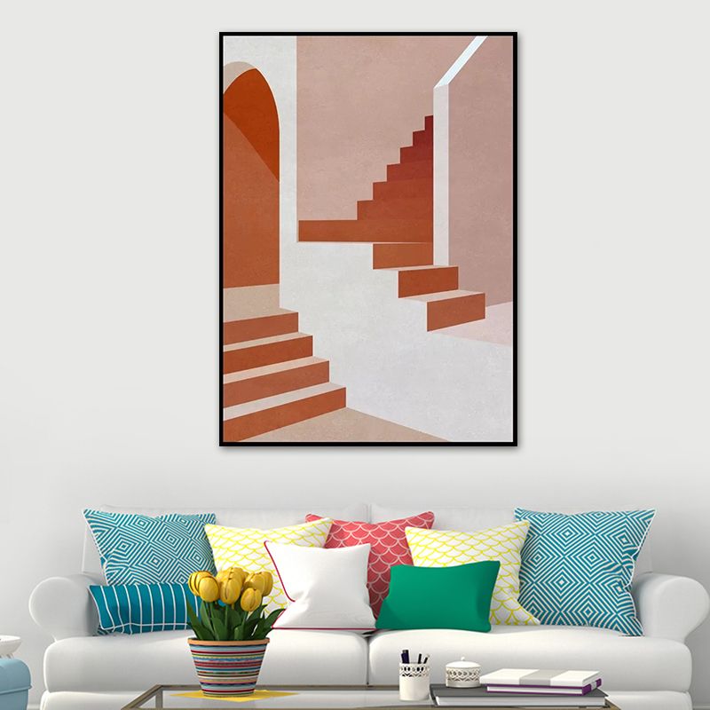 Binnentrap wanddecoratie in lichte kleur, eigentijdse stijl canvas voor eetkamer