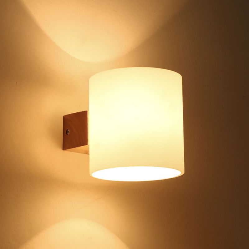 Cylinder Wall Mounted Lamp Modern Simplicity Milk Glass Wall Mount Lamp for Living Room