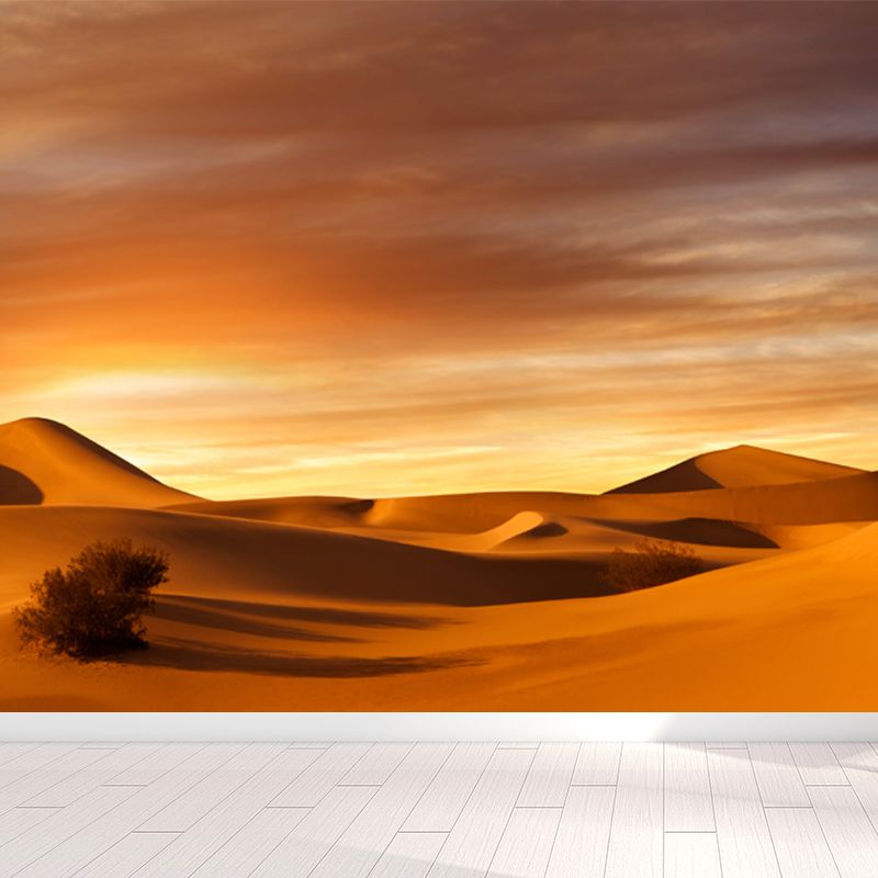 Huge Desert Sunset View Mural Modern Enchanting Dune Landscape Wall Decor in Yellow