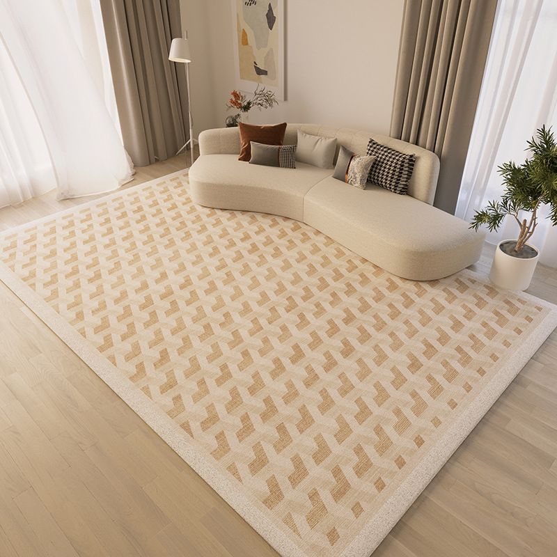 Beige Simple Carpet Polyester Line Area Carpet Stain Resistant Carpet for Living Room