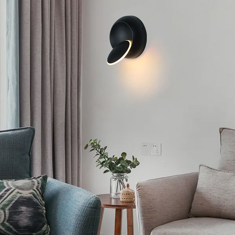 Nordic Style Aluminum Wall Light Round Rotatable LED Wall Sconce for Bedroom