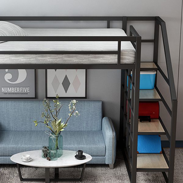 High Loft Bed with Stairway Modern Metallic Beds in Black & White