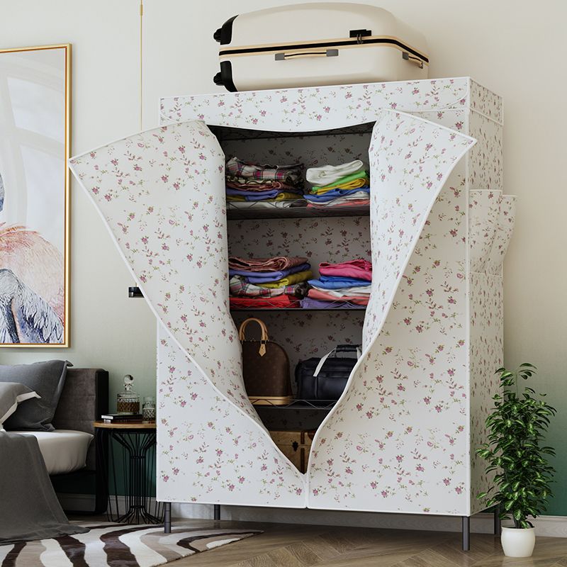 Modern Style Non-Hanging Armoire 4-Shelf Metal Wardrobe Closet