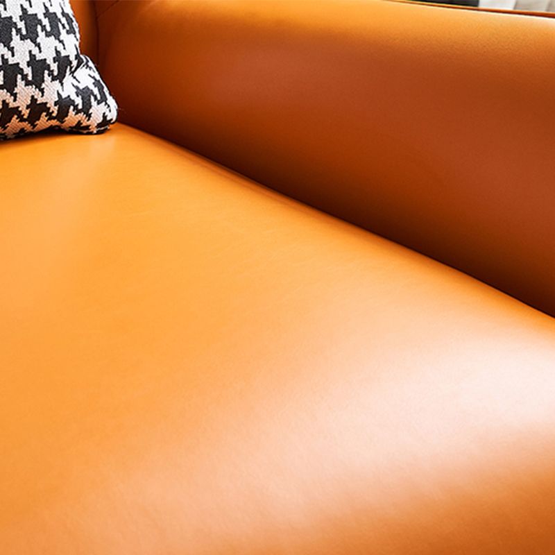 Genuine Leather Accent Chair 4 Legs Solid Color Room Chair for Living Room