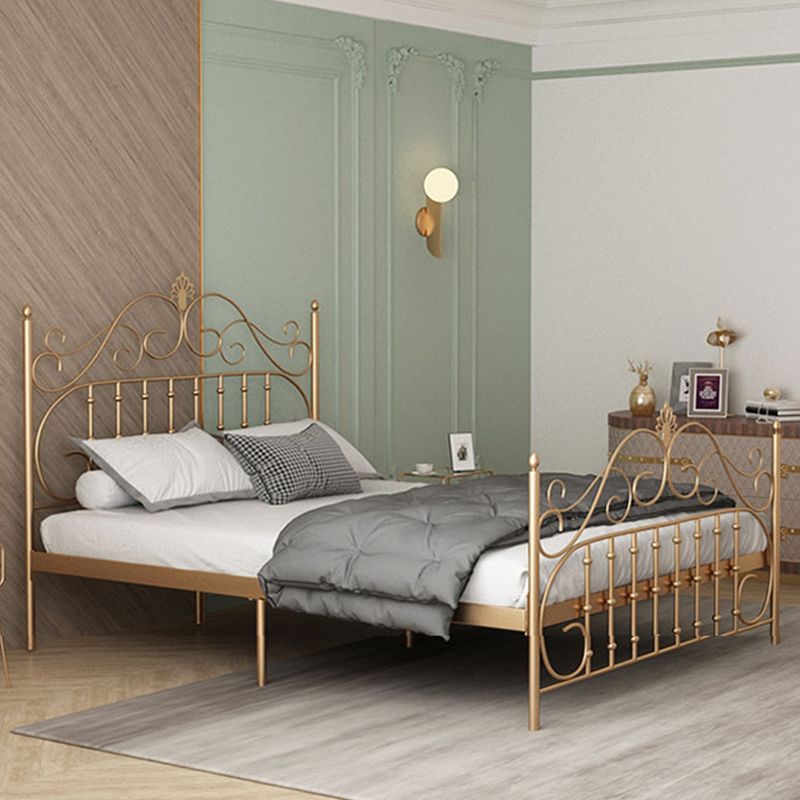 Glam Metal Bed Frame with Camelback Open-Frame Headboard and Footboard