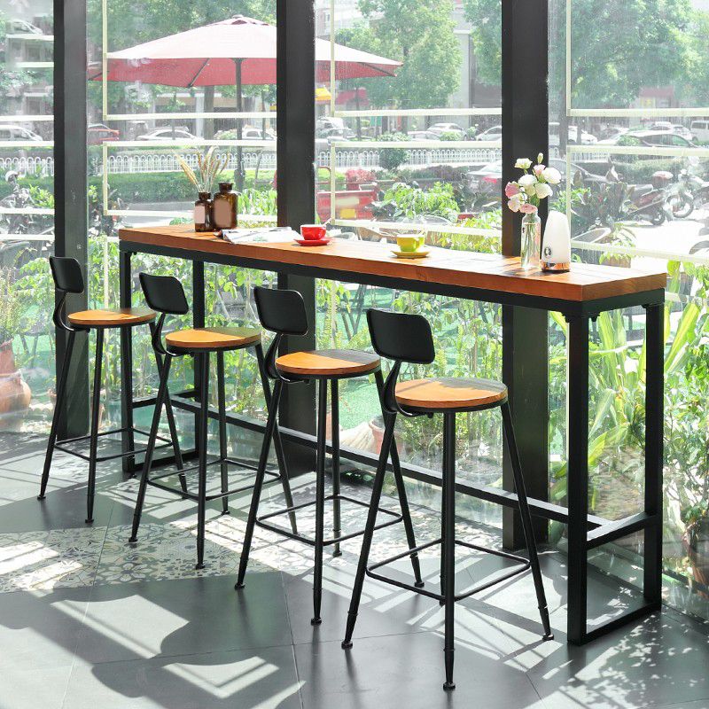 Modern Bar Table Set 1/2/5 Pieces Rectangle Bar Table and Stool with Metal Footrest