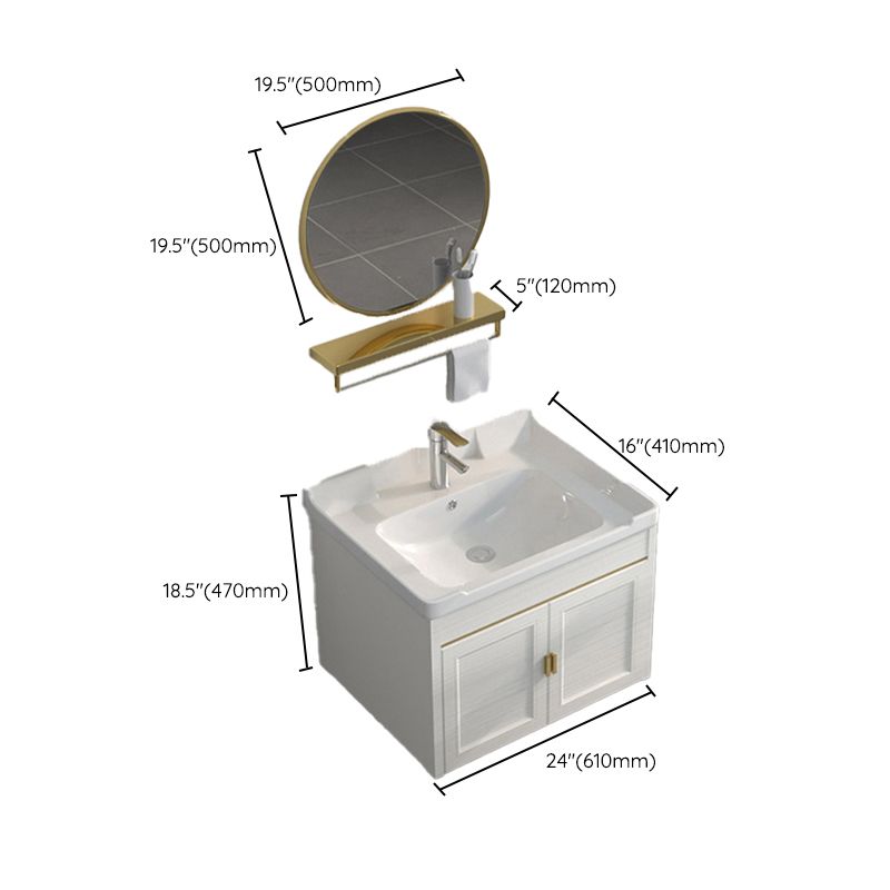 Single Sink Vanity Set Mirror Wall Mount Metal Frame Rectangle Bath Vanity with 2 Doors