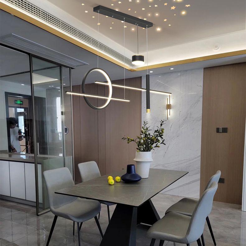 Zeitgenössische lineare Kronleuchterbeleuchtung Metall Island Deckenleuchte für Küche