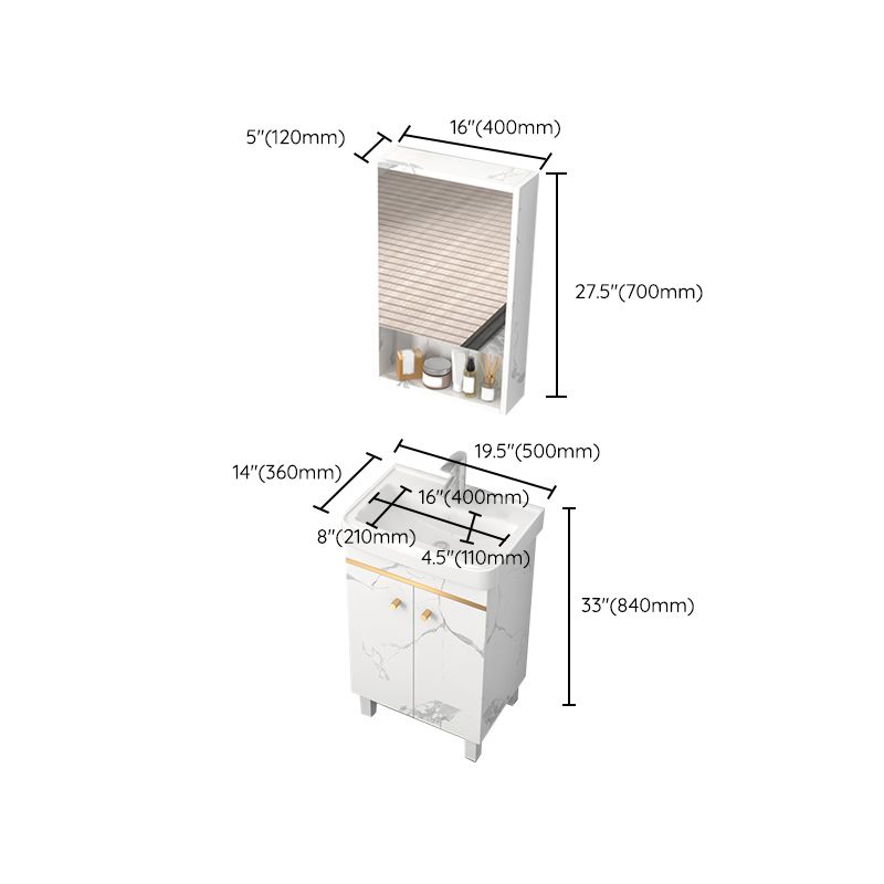 Rectangle Vanity Set White Single Sink Mirror Freestanding Bathroom Vanity with Door