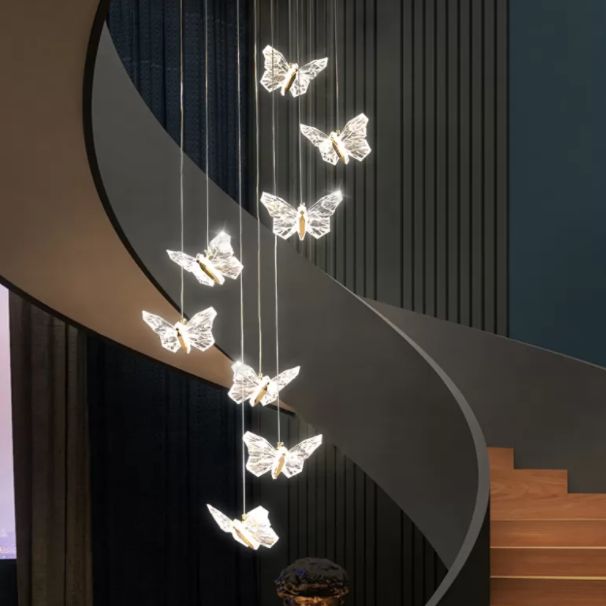 Brass Butterfly Hanging Lamp Minimalist LED Acrylic Pendant Ceiling Light for Duplex House