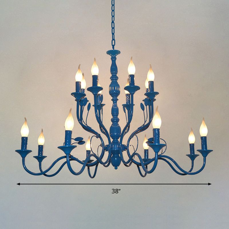 Candelera colgante de forma de vela de metal Vintage 10/12/16 Luces Luces Restaurante Lámpara de techo colgante en azul