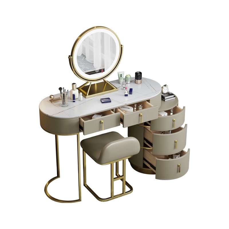 Stone Top Vanity Makeup Table with 5 Storage Drawers for Bedroom