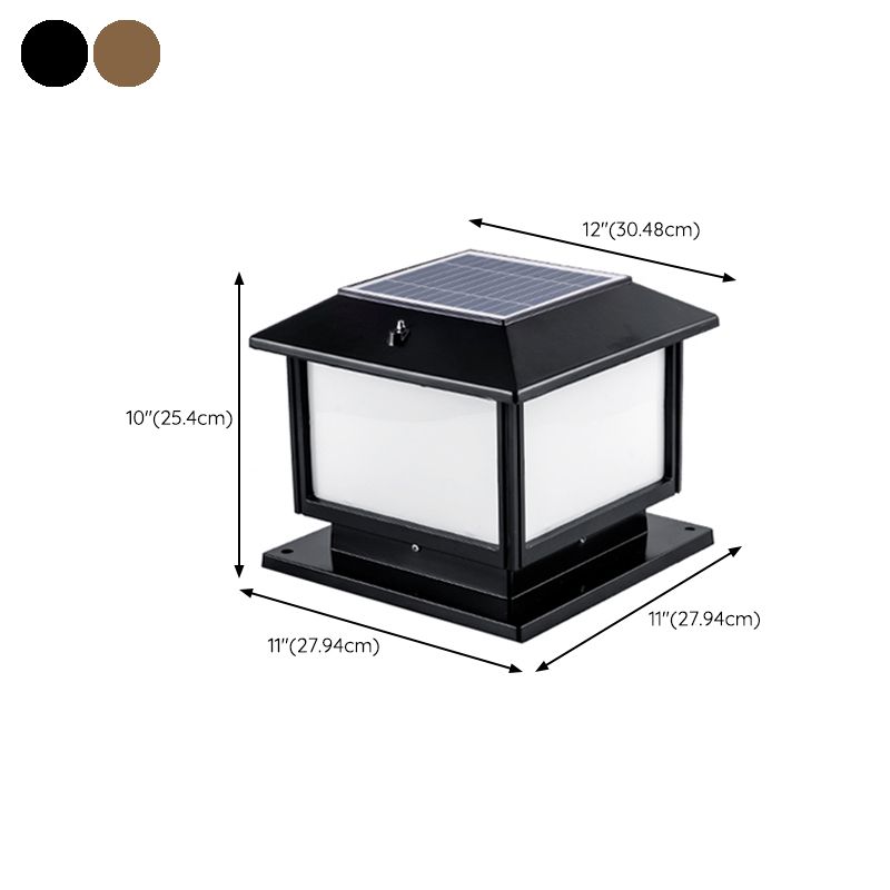 Square Solar Pillar Lamp Contemporary Metal Outdoor Waterproof Light