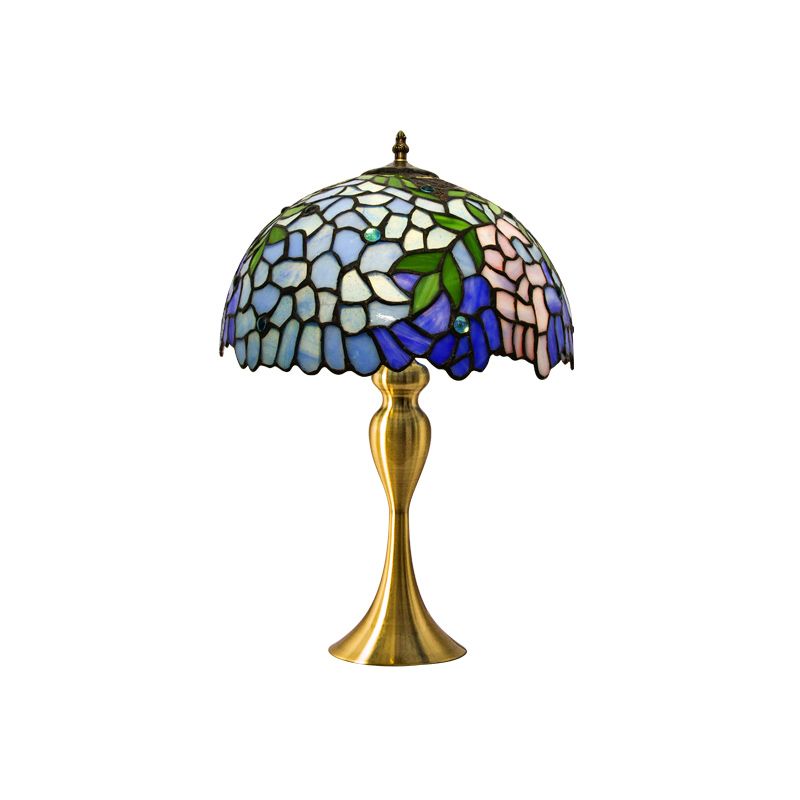 Vintage Dome Table Lamp Single-Bulb Handcrafted Glass Nightstand Lighting with Floral Pattern