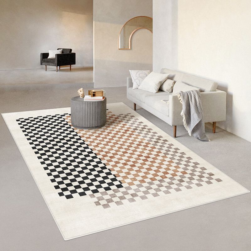 Modern Home Decoration Carpet Checkered Pattern Area Rug Polyester Non-Slip Backing Indoor Carpet