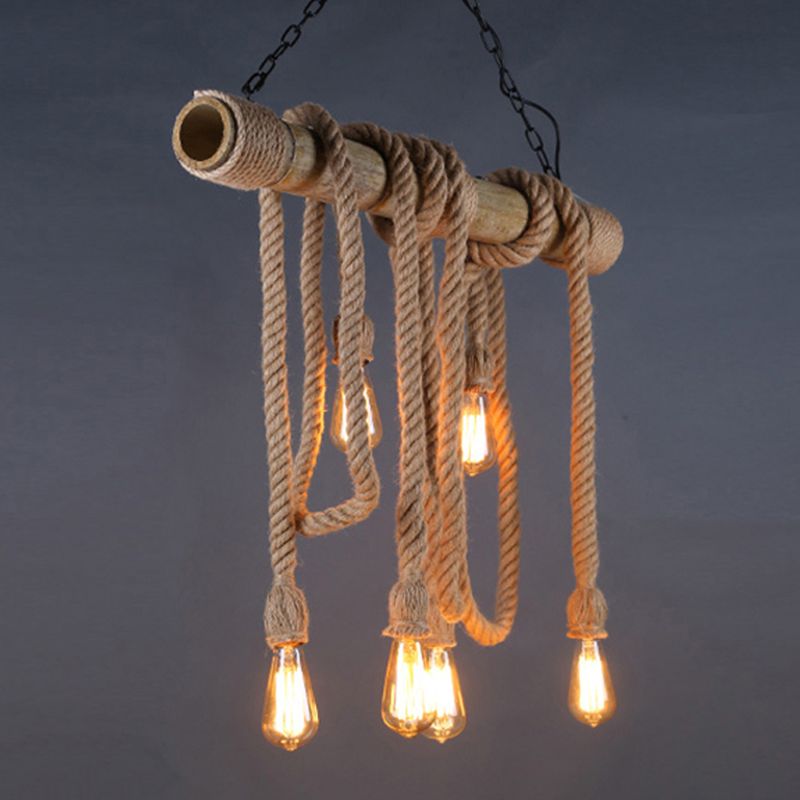 Industrial Style Exposed Bulb Island Light Rope Chandelier Lamp for Restaurant