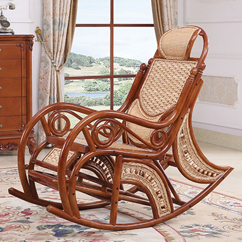 Traditional Rocking Chair Rattan Spindle Backrest Indoor Rocking Chair