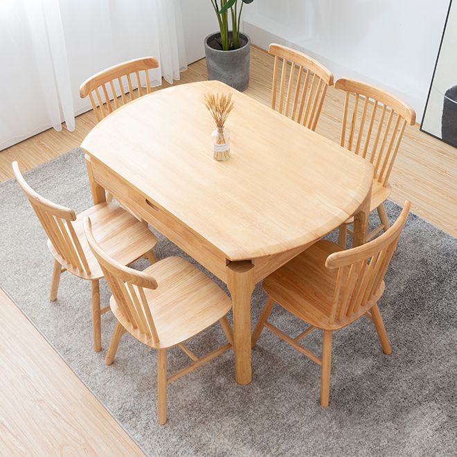 Modern Round Dining Table Brown Solid Wood Drop-Leaf Dining Table with 4 legs