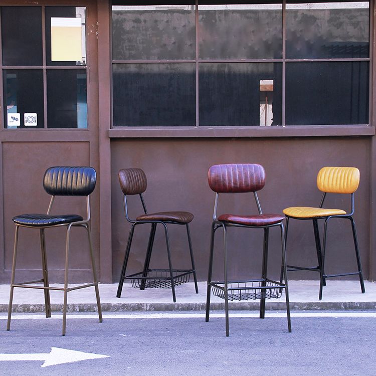 Industrial Leather Distressed Quilted Barstool Indoor Tall Stool with Rectangle Seat