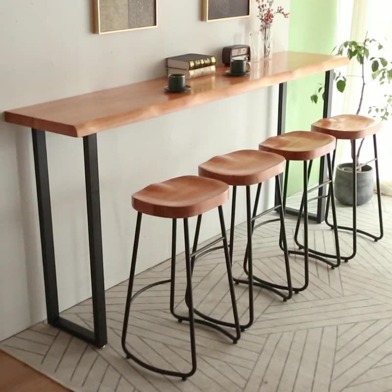 Modern Style Bar Table Set 1/2/5 Pieces Rectangle Bar Table with High Wood Stools