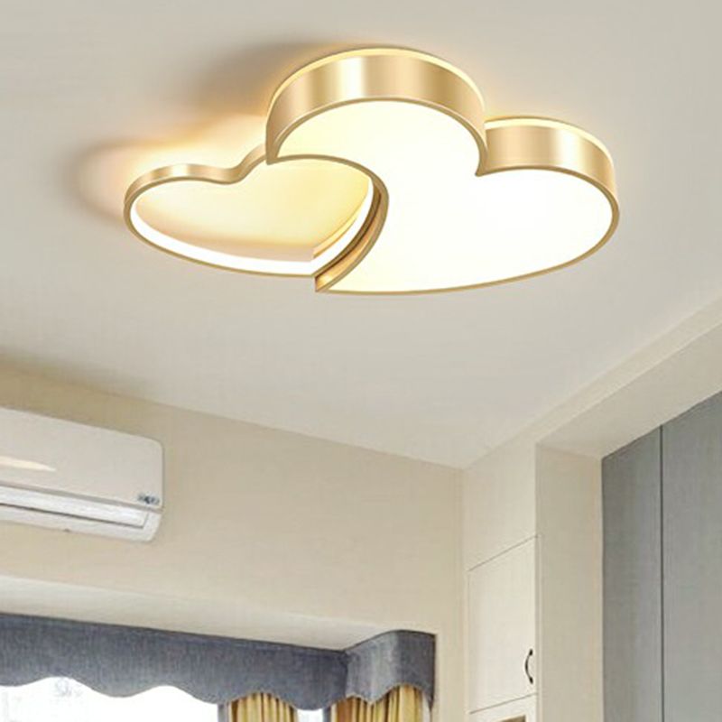 Heart Shaped Metal Ceiling Flush Light Minimalist Golden Flush Mount Led Light for Bedroom