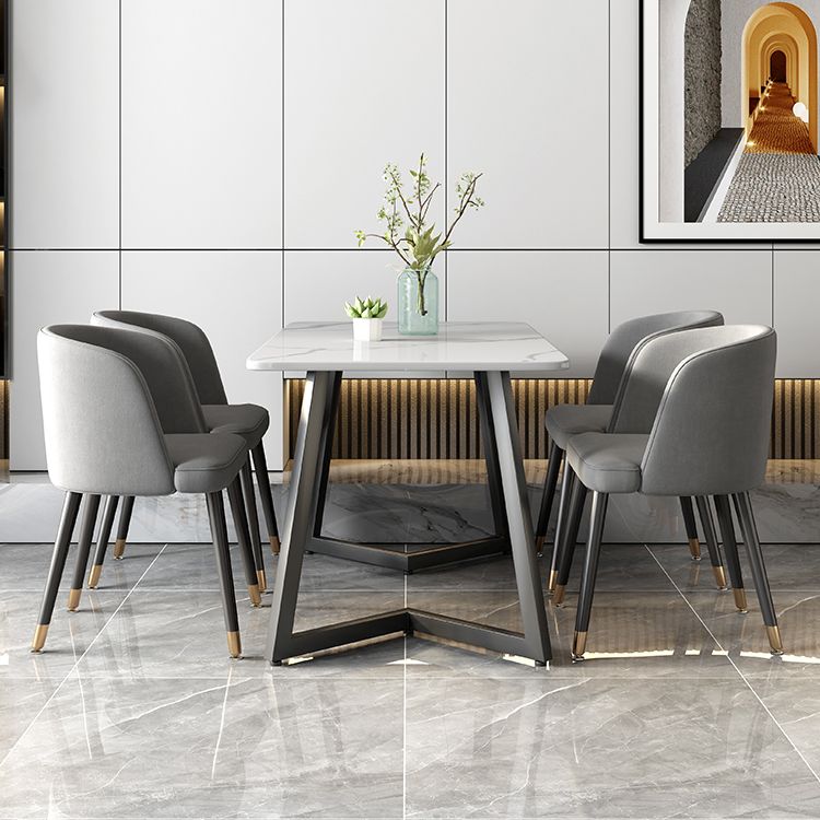 Modern Black Iron Dinette Set 1/2/5/7 Pieces Rectangle Sintered Stone Top Dining Table Set