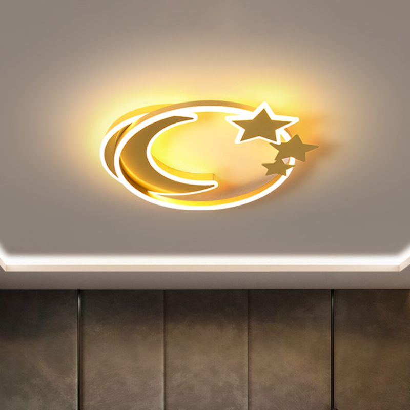Modern Moon and Star Ceiling Flush Acrylic LED Bedroom Flush Mount Lighting in Gold
