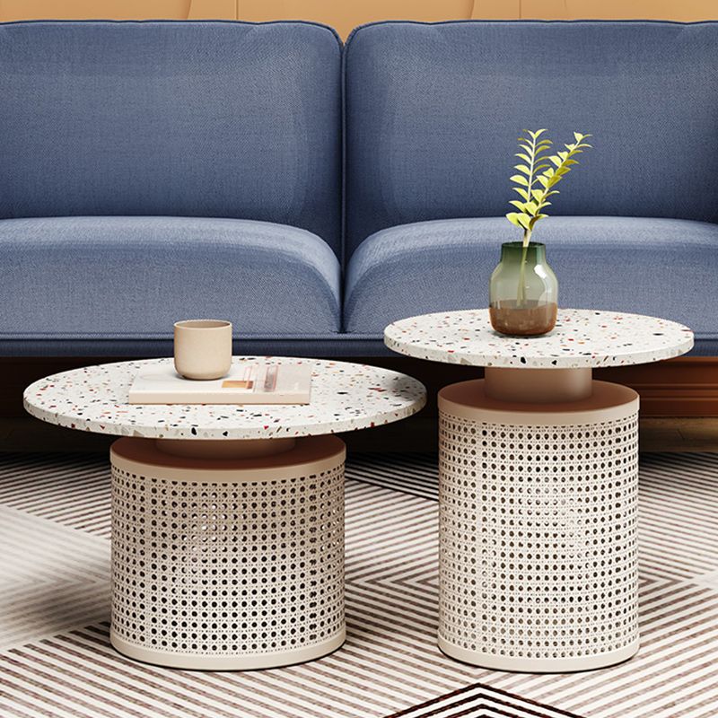 Contemporary Round Cocktail Table Slate Frame Coffee Cocktail Table