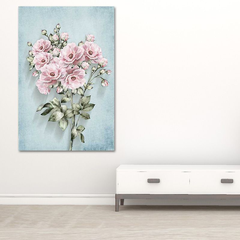 Blossoming Flower Wall Decor Rustic Beautiful Bouquet Canvas Art in Green and Pink